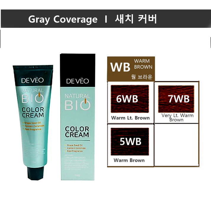 DEVEO Natural Bio Warm Brown Hair Color Cream – 150ml | Professional Gray Coverage (3PCS)